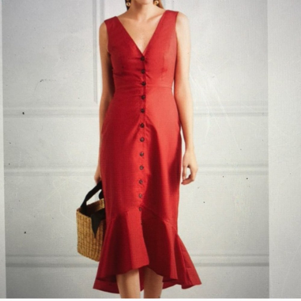 Saloni Zoey Cutout Cotton Blend Poplin Midi Dress